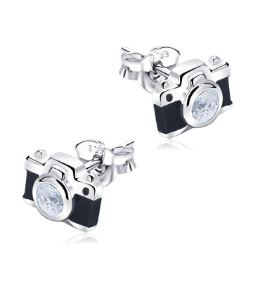 Camera With CZ Stone Silver Ear Stud STS-5686